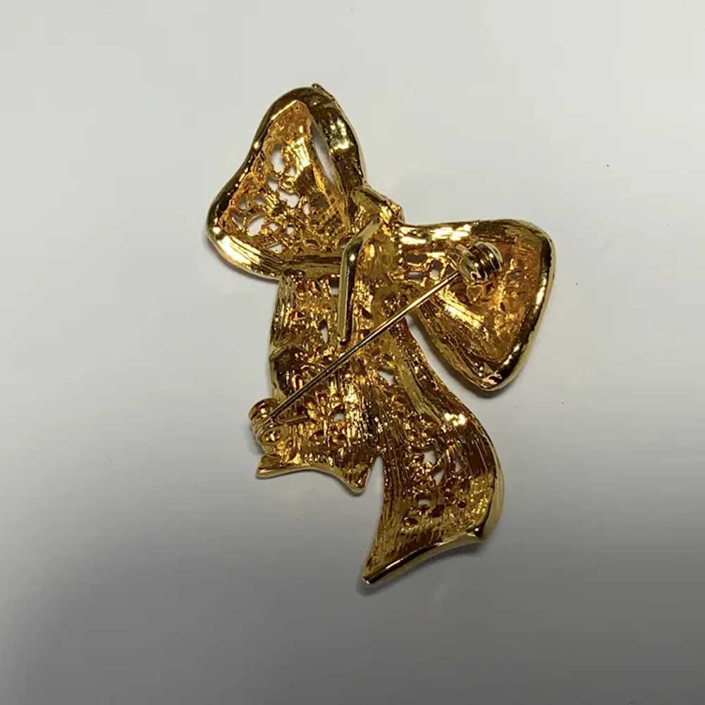 Gold Tone and Silver tone Wrapping Bow Brooch Pin - image 3