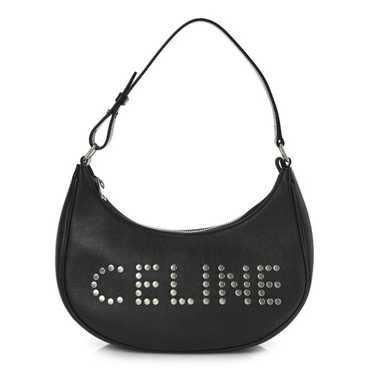 CELINE Calfskin Studded Ava Logo Shoulder Bag Blac