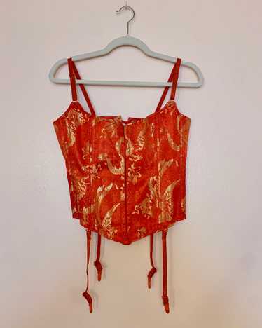 Red brocade corset garter top - image 1