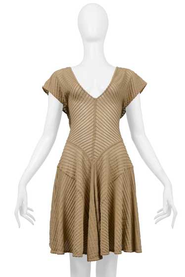 ALAIA NEUTRAL TONE KNIT DRESS WITH WOVEN TEXTURE A