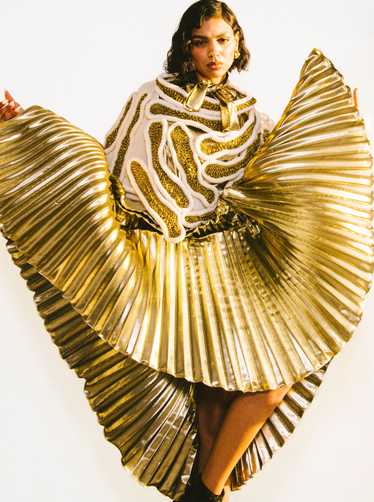 Accordion Pleated Gold Lame Skirt