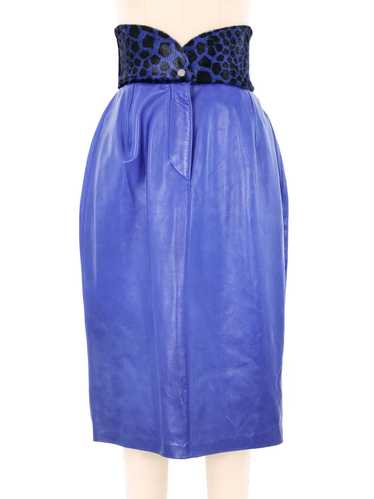 Electric Blue Pony Trimmed Leather Skirt