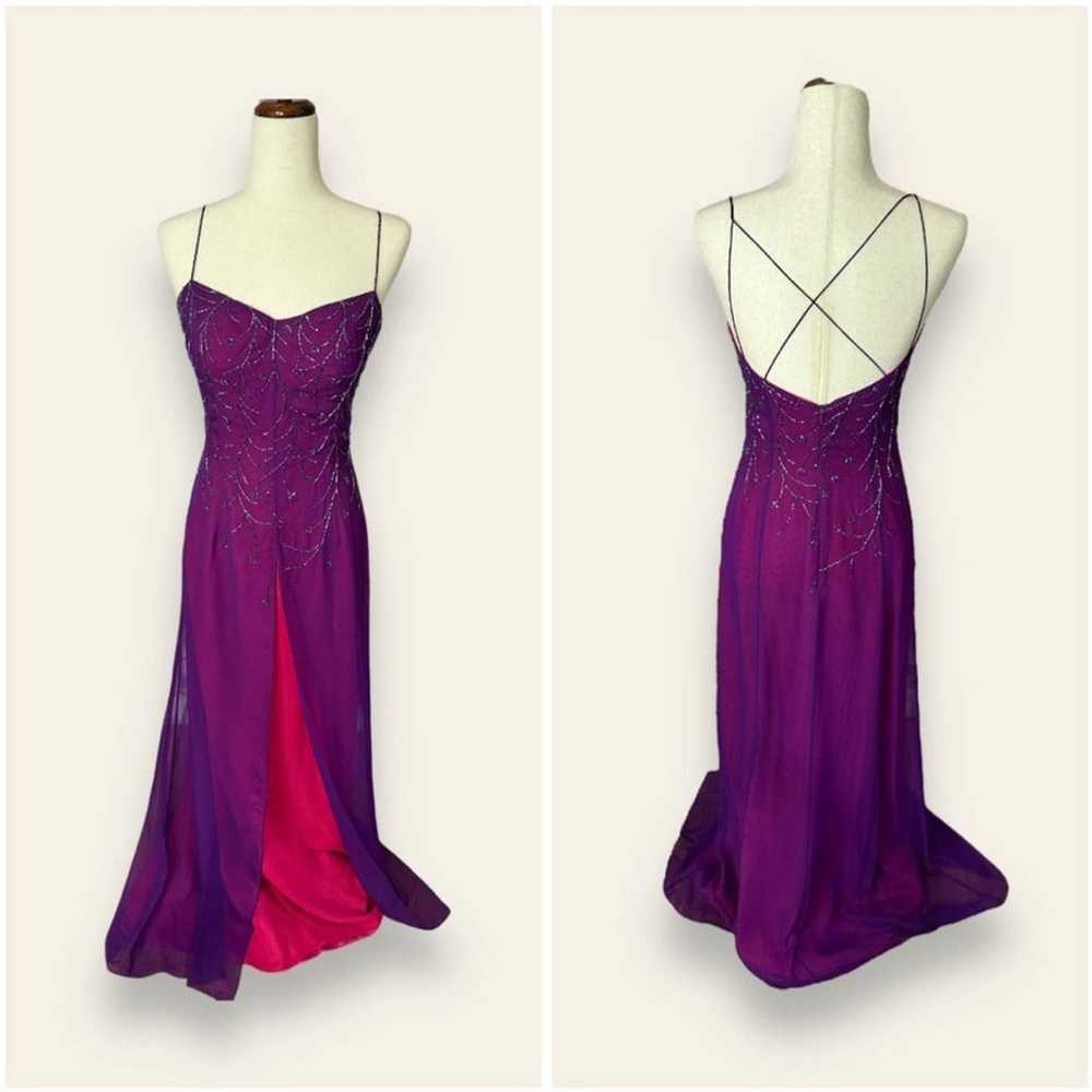 VINTAGE Nadine Y2K Purple Pink Beaded Prom Dress … - image 1
