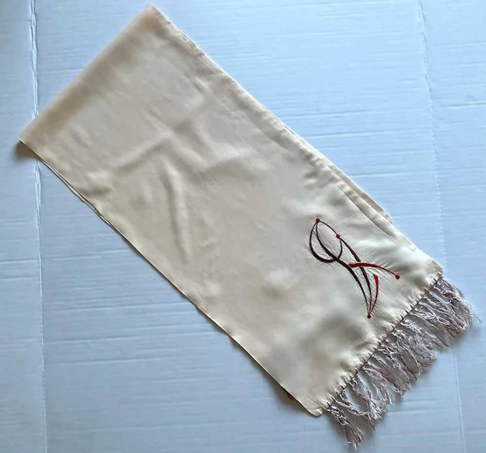 1940's Men's Rayon Cream Scarf / Muffler With Emb… - image 3