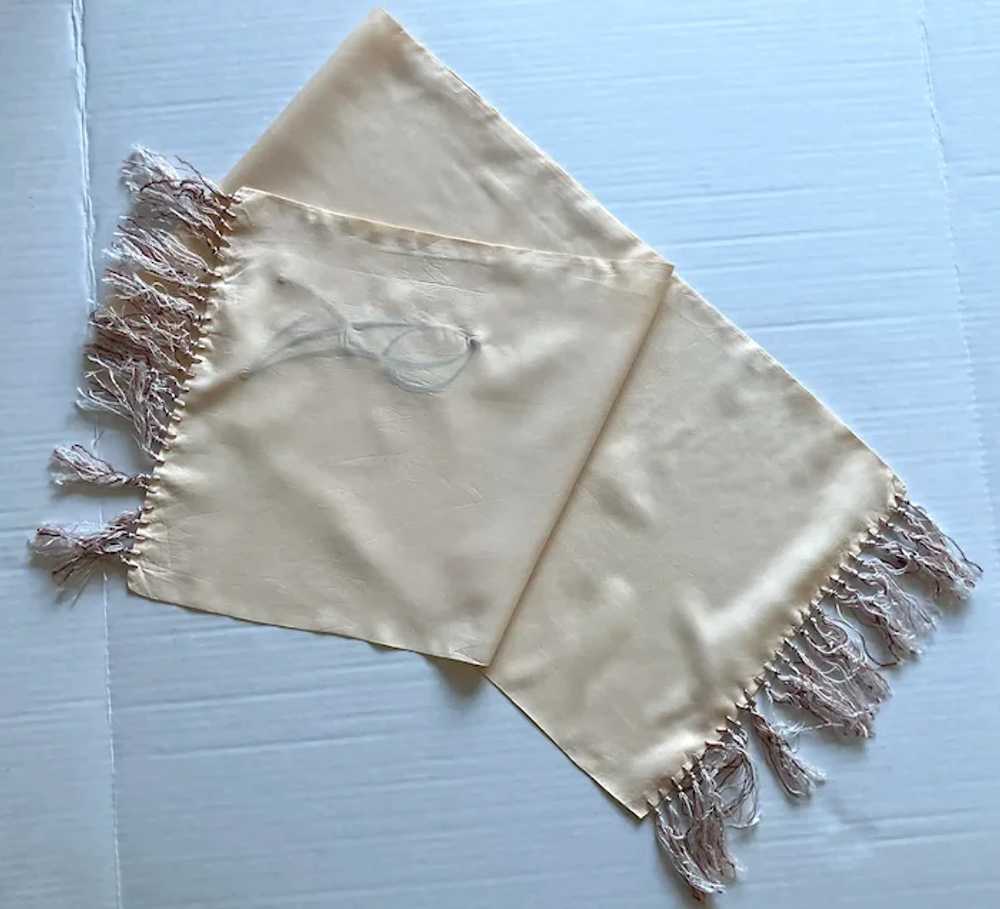 1940's Men's Rayon Cream Scarf / Muffler With Emb… - image 4