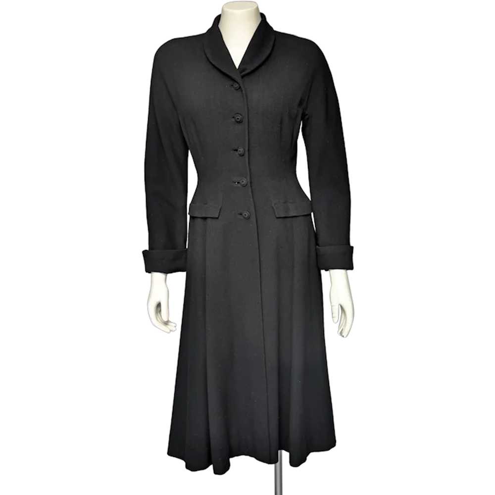 1940s Black Wool Princess Coat w/ Beautiful Tailo… - image 1