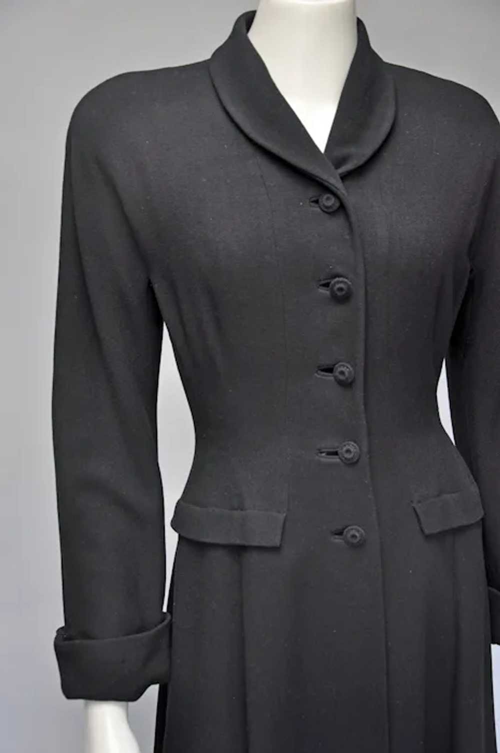 1940s Black Wool Princess Coat w/ Beautiful Tailo… - image 2