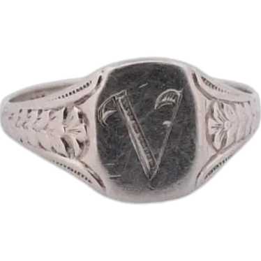 Art Deco Floral Engraved Personalized "V" Signent 