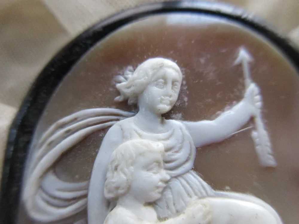 Antique Victorian Carved Shell Cameo Brooch Cupid… - image 3