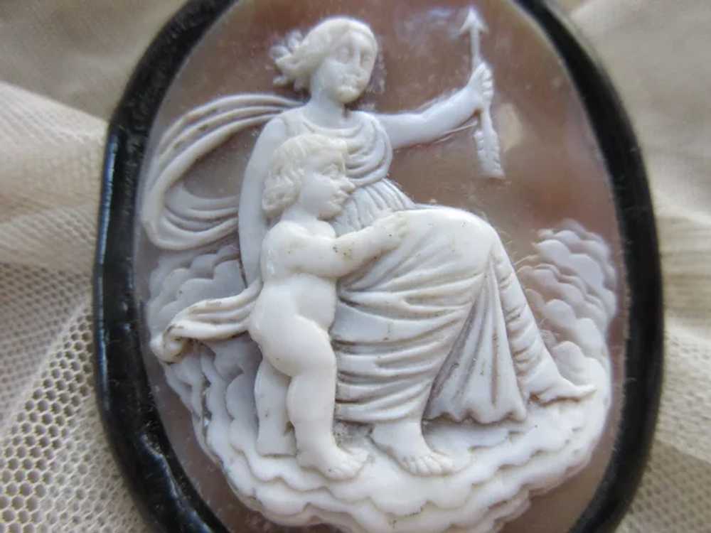 Antique Victorian Carved Shell Cameo Brooch Cupid… - image 7