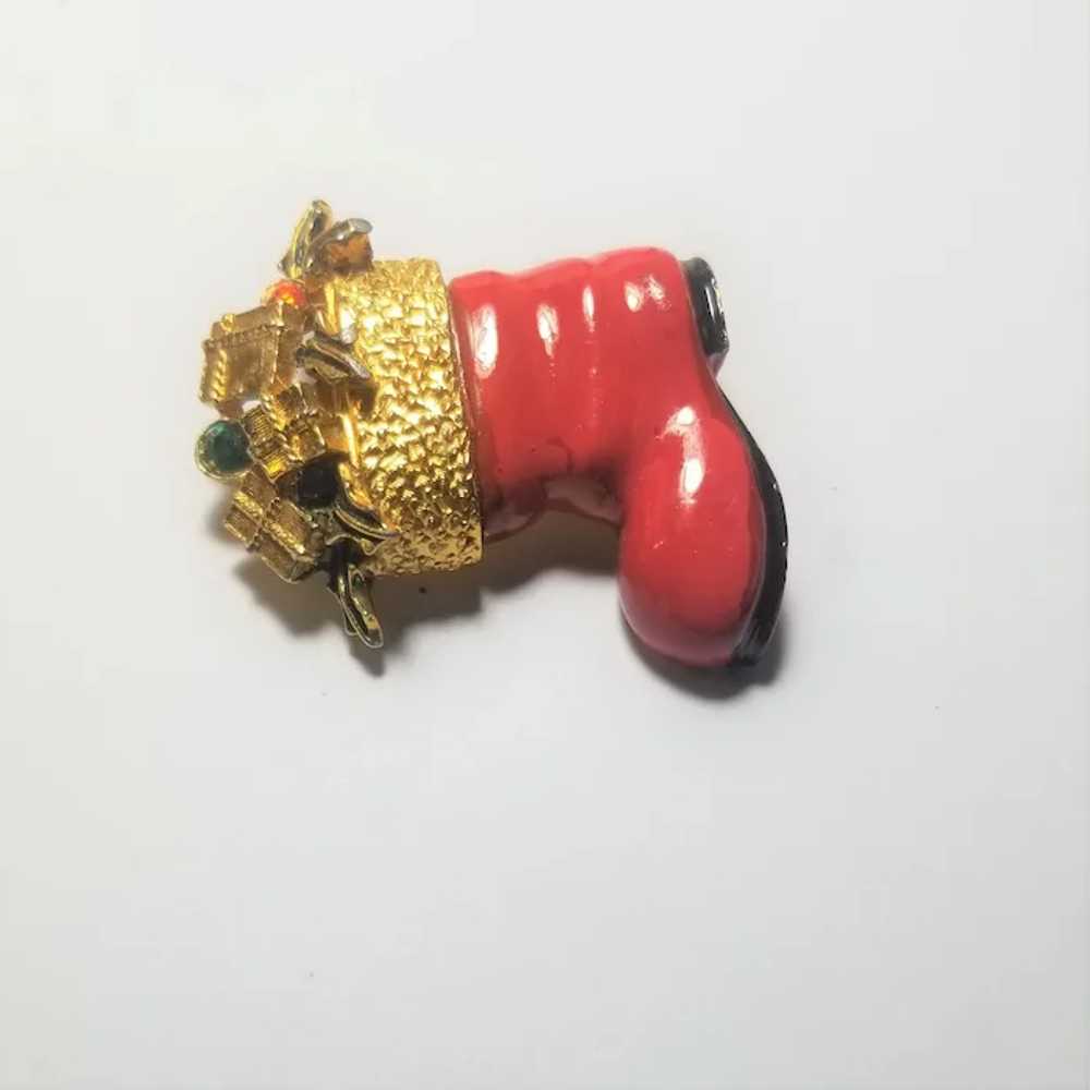 ART- Arthur Pepper Gold Tone and Red Enamel Santa… - image 3