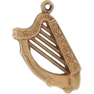 Yellow Gold Vintage Harp Charm - 9k Musical Instr… - image 1