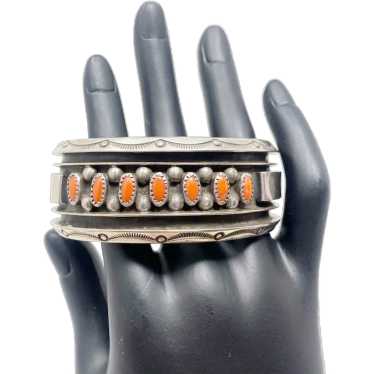 770 Vintage Navajo Coral Sterling cuff Bracelet - image 1