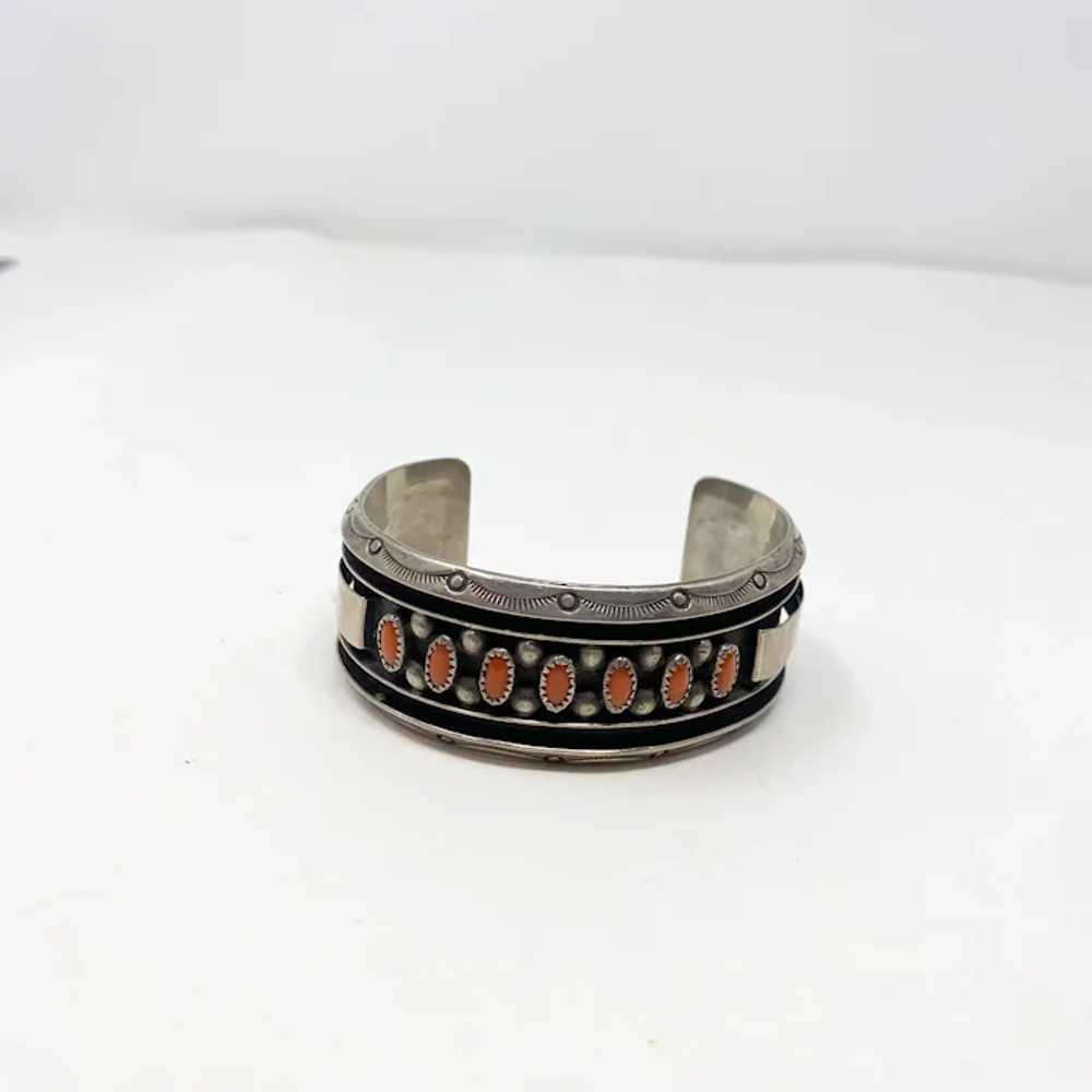 770 Vintage Navajo Coral Sterling cuff Bracelet - image 2