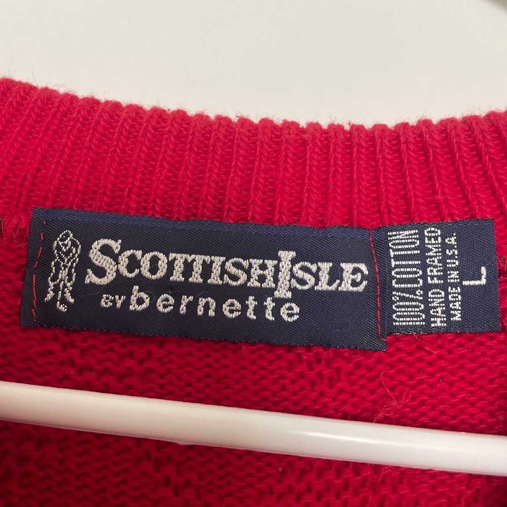 Vintage Scottish Isle 100% Cotton Cable Knit Red … - image 3