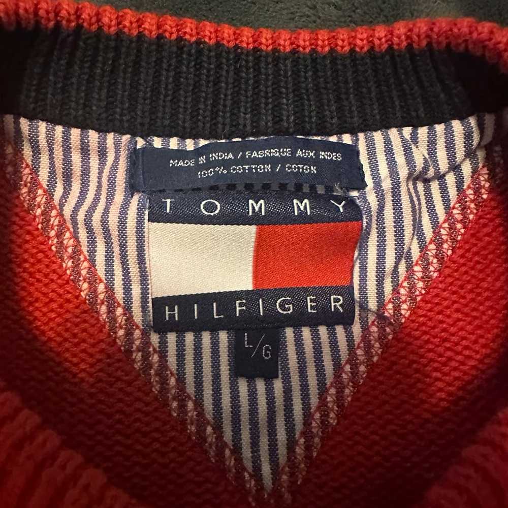 VTG 90s TOMMY HILFIGER RED KNITTED SWEATER - image 2
