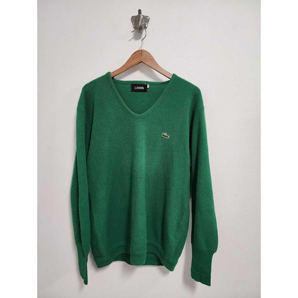 Izod Lacoste 70s green knit V-neck sweater L - image 1