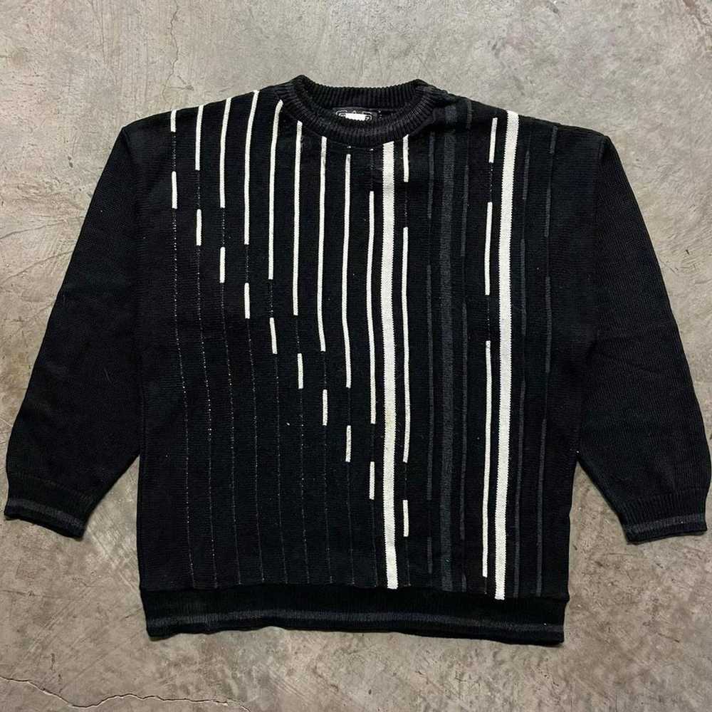 Vintage 1990s Funky Pattern Knitted Sweater Black… - image 1