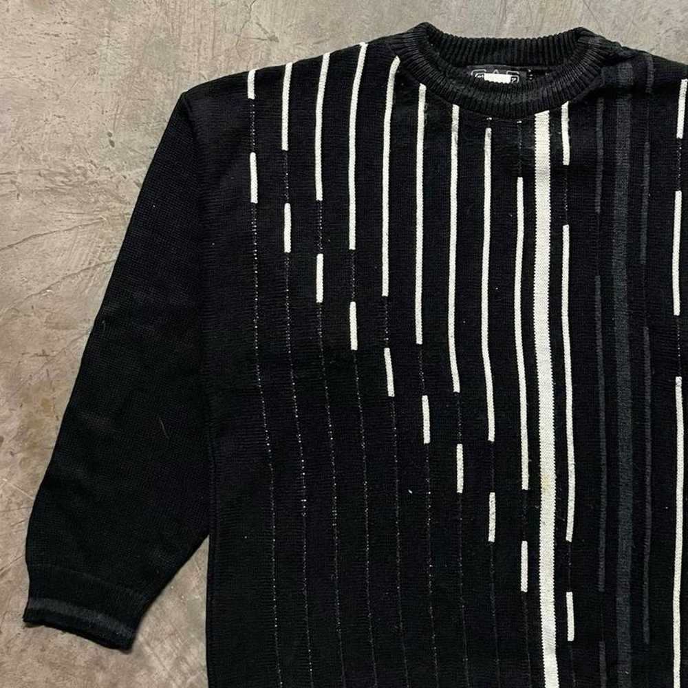 Vintage 1990s Funky Pattern Knitted Sweater Black… - image 2