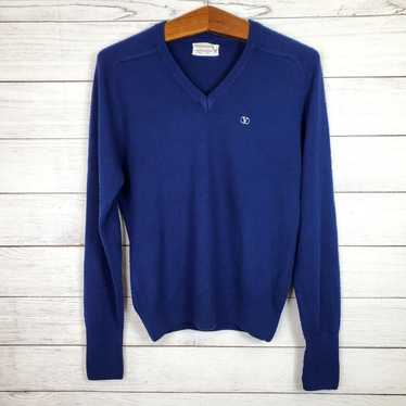 Mens Vintage VALENTINO V-Neck Sweater Navy Blue M… - image 1