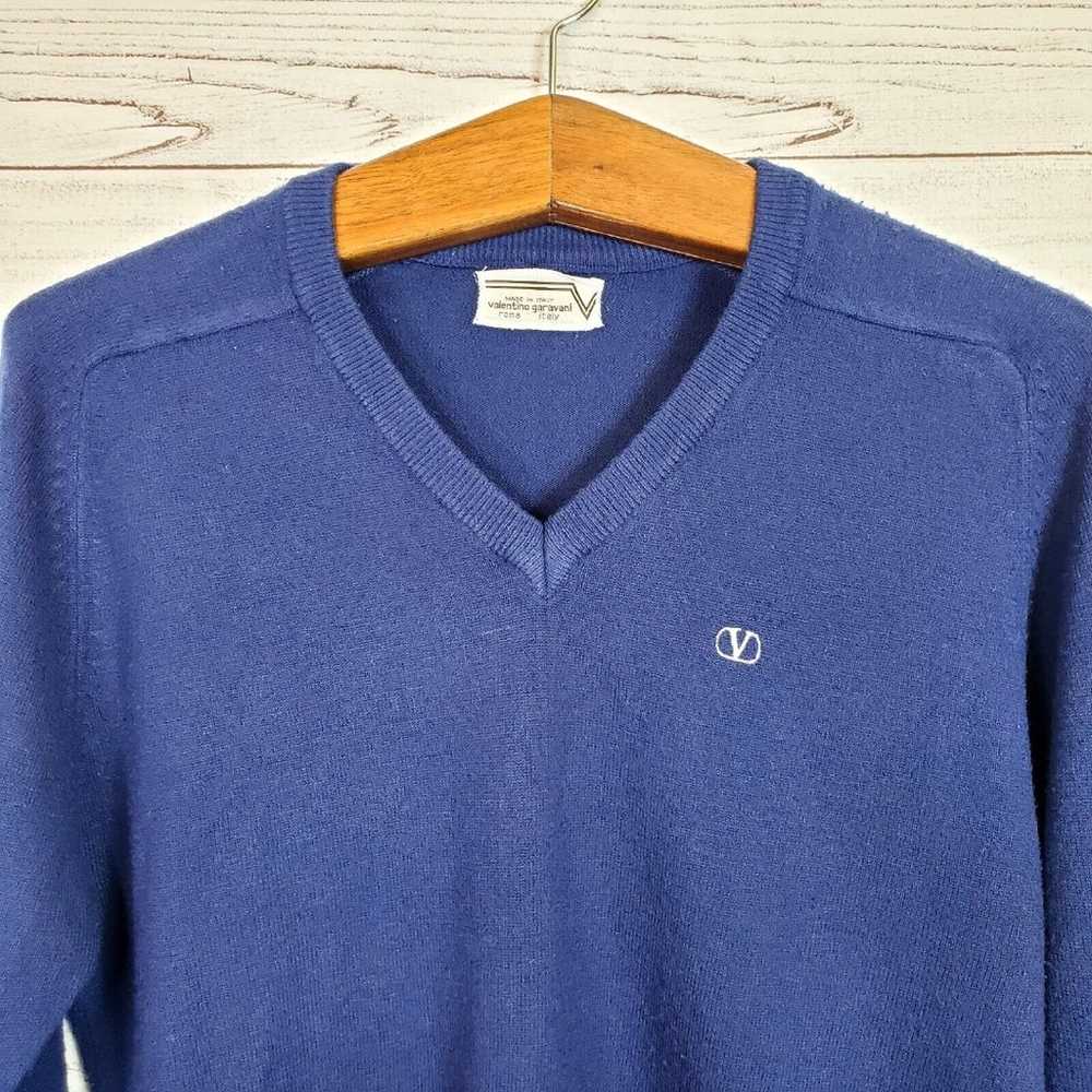 Mens Vintage VALENTINO V-Neck Sweater Navy Blue M… - image 2
