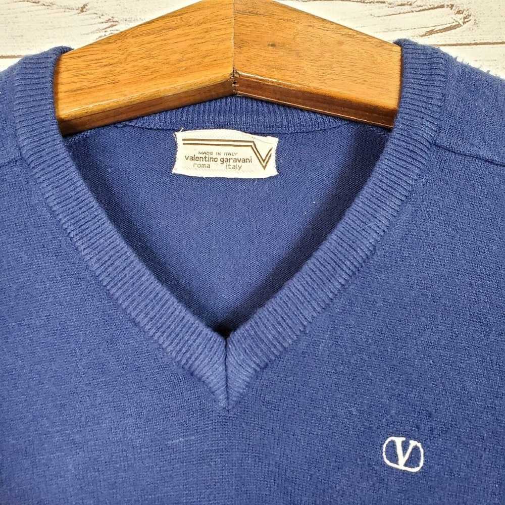 Mens Vintage VALENTINO V-Neck Sweater Navy Blue M… - image 3