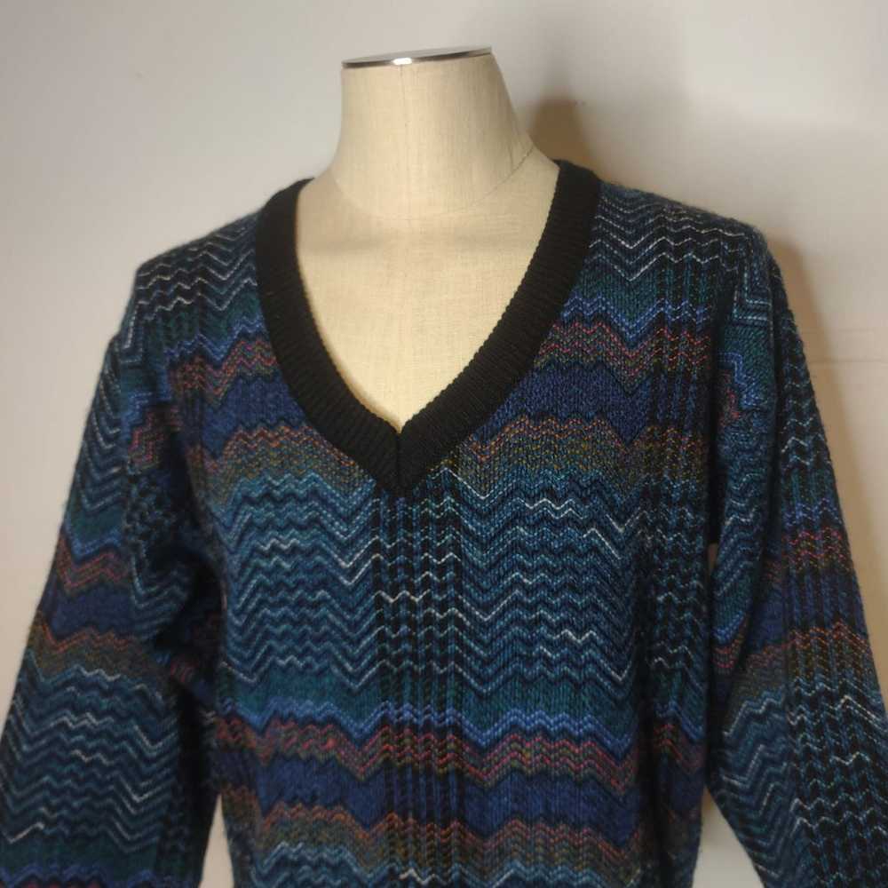 Vintage 80s Leroy Deep V Neck Sweater Zi - image 1
