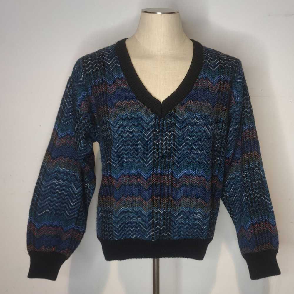 Vintage 80s Leroy Deep V Neck Sweater Zi - image 2