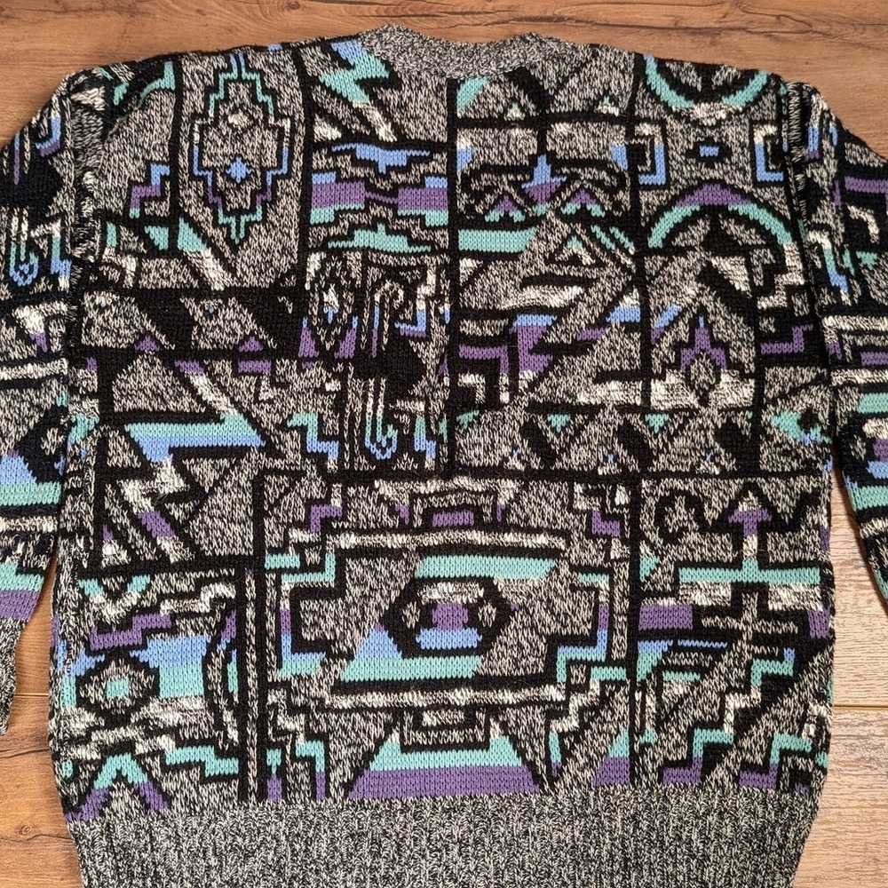 Vintage 80s 90s Tribal Aztec Cardigan Sweater Med… - image 2