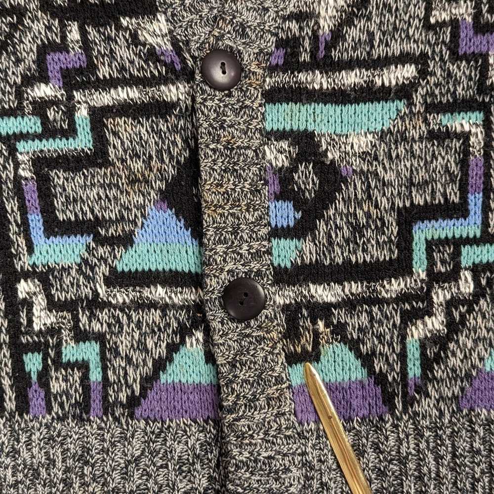 Vintage 80s 90s Tribal Aztec Cardigan Sweater Med… - image 6