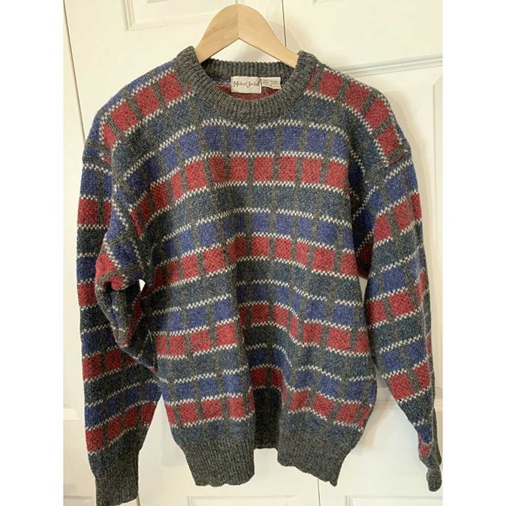 Vtg MICHAEL JORDAN Sweater 100% Wool-blue Red Gra… - image 1