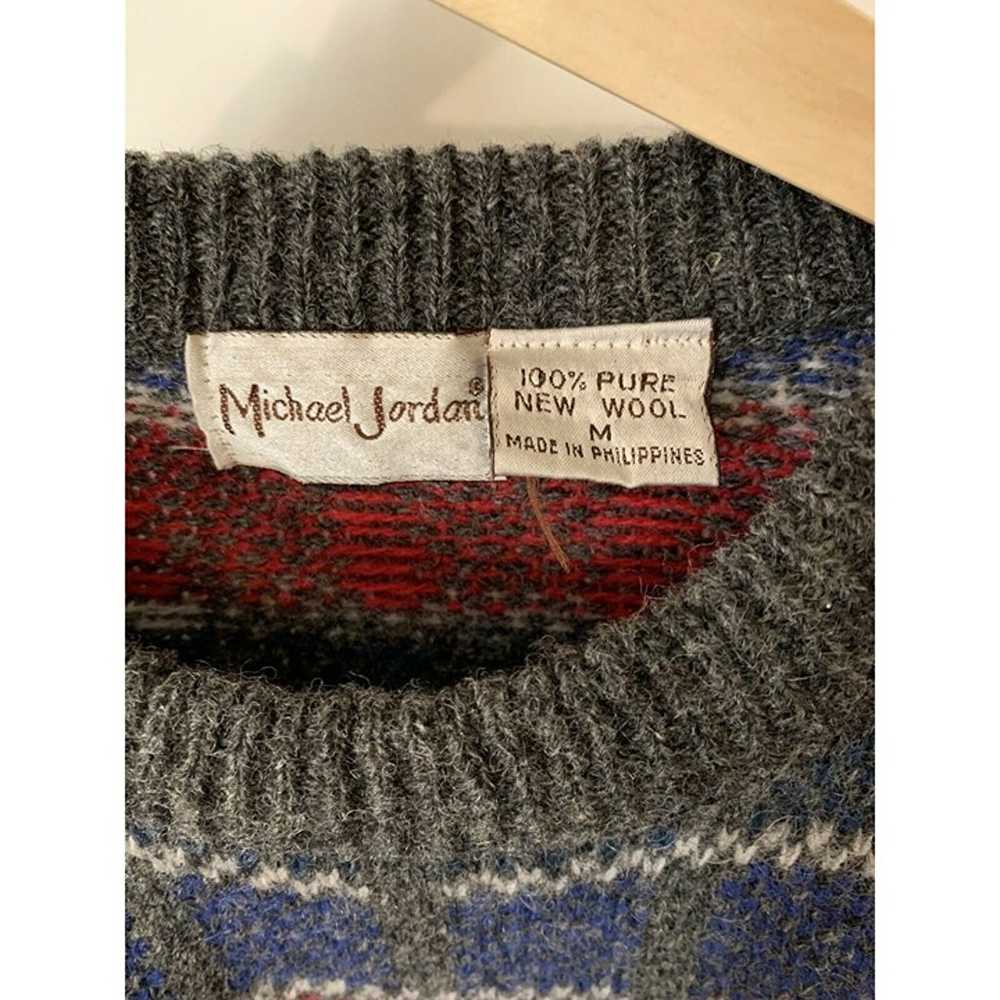 Vtg MICHAEL JORDAN Sweater 100% Wool-blue Red Gra… - image 2