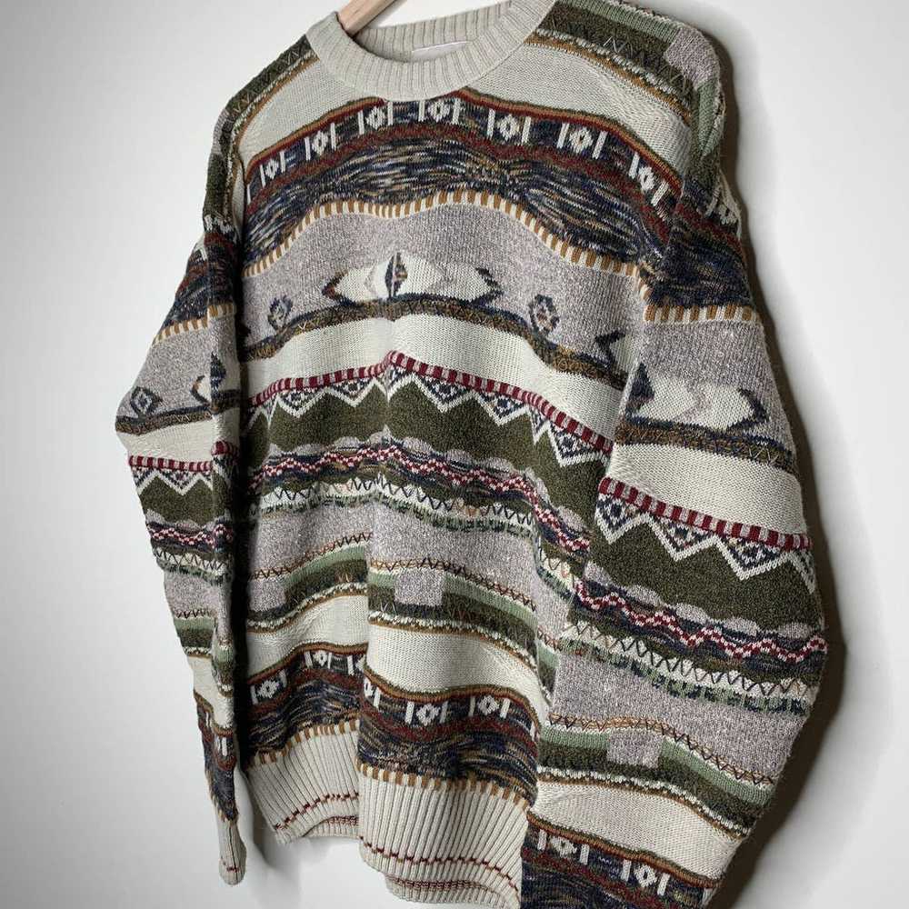 90's Coogi Esque Style Sweater Crazy M - image 3