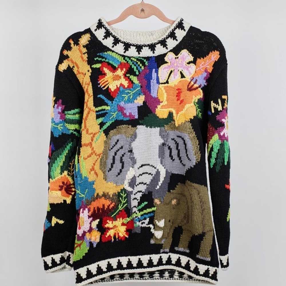 80s hand-knit pima cotton animal sweater - image 1