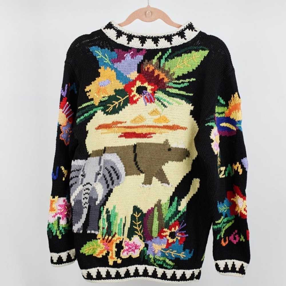 80s hand-knit pima cotton animal sweater - image 2