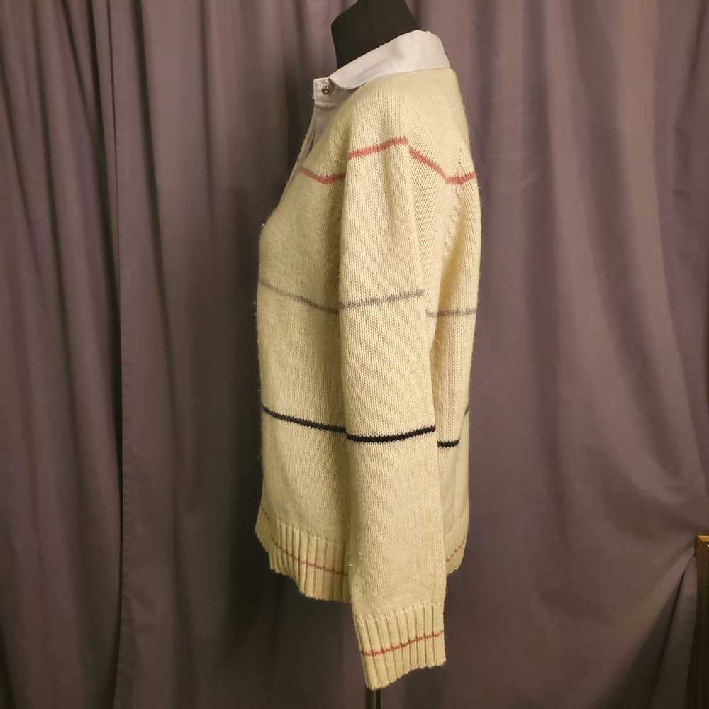 Vintage Collared Cream Colored Striped Wool Blend… - image 3