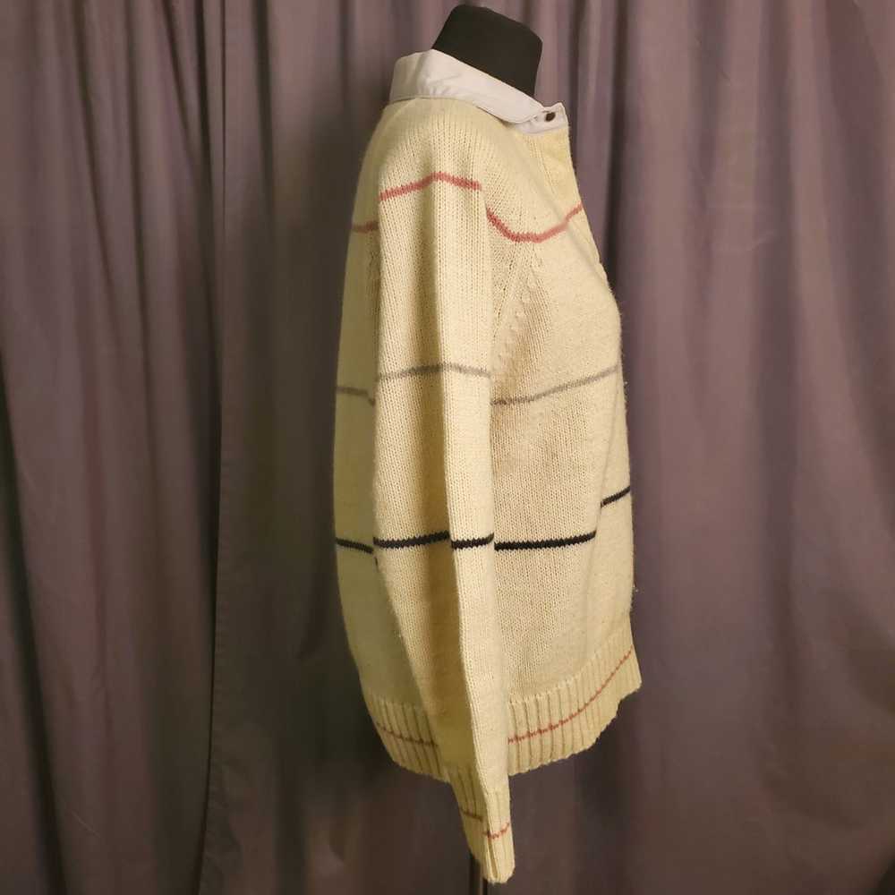 Vintage Collared Cream Colored Striped Wool Blend… - image 5