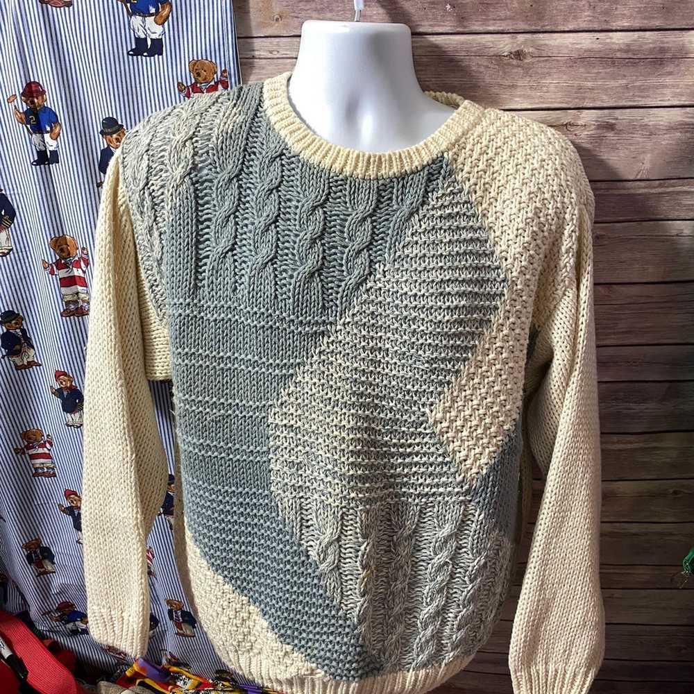 Vintage 90s Street Scenes Sweater Large Mens Gray… - image 1
