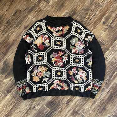 Vintage 1990s Colorful Flower Pattern Sweater