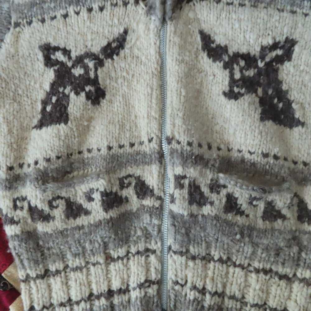 Vtg 60s Cowichan Knit Wool Sweater Canada Chunky … - image 2