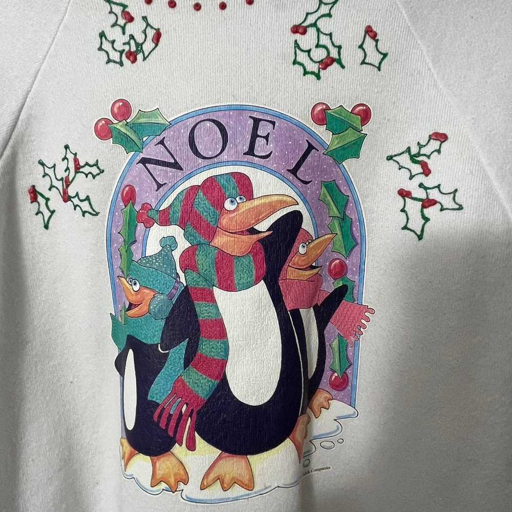 Vintage 1992 Christmas Noel Penguins Crewneck - S… - image 3