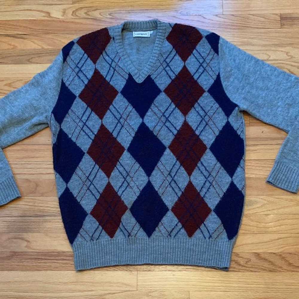 Vintage CAMPUS Argyle V-Neck Sweater XL - image 1