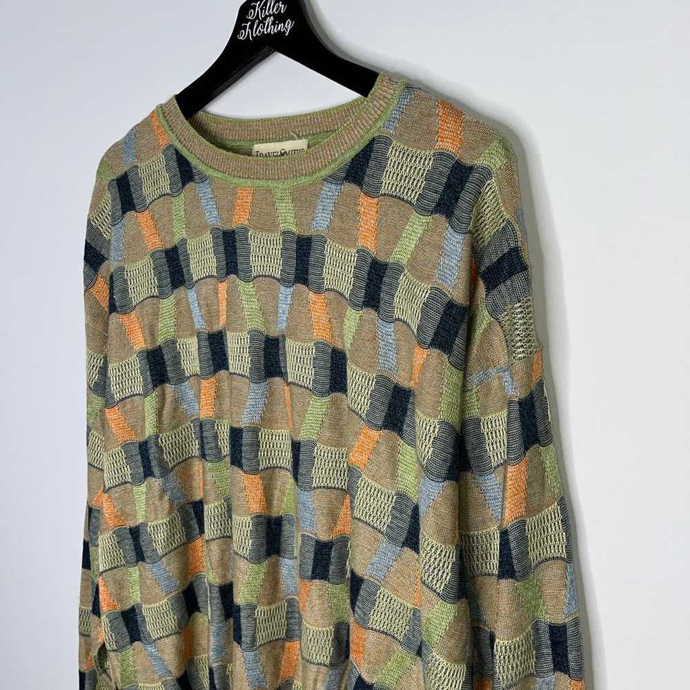 Vintage Patterned Scoop Neck Sweater - image 2