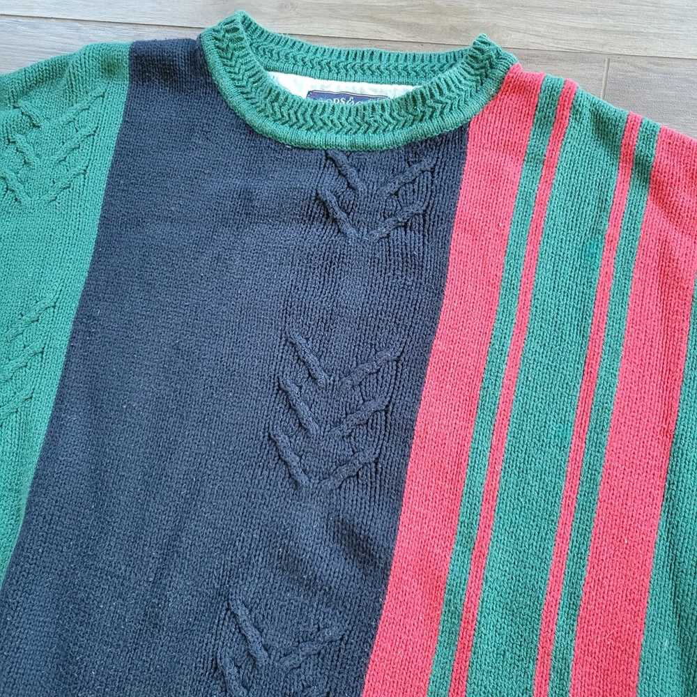 Vintage Color Block Knit Sweater USA American Fla… - image 2