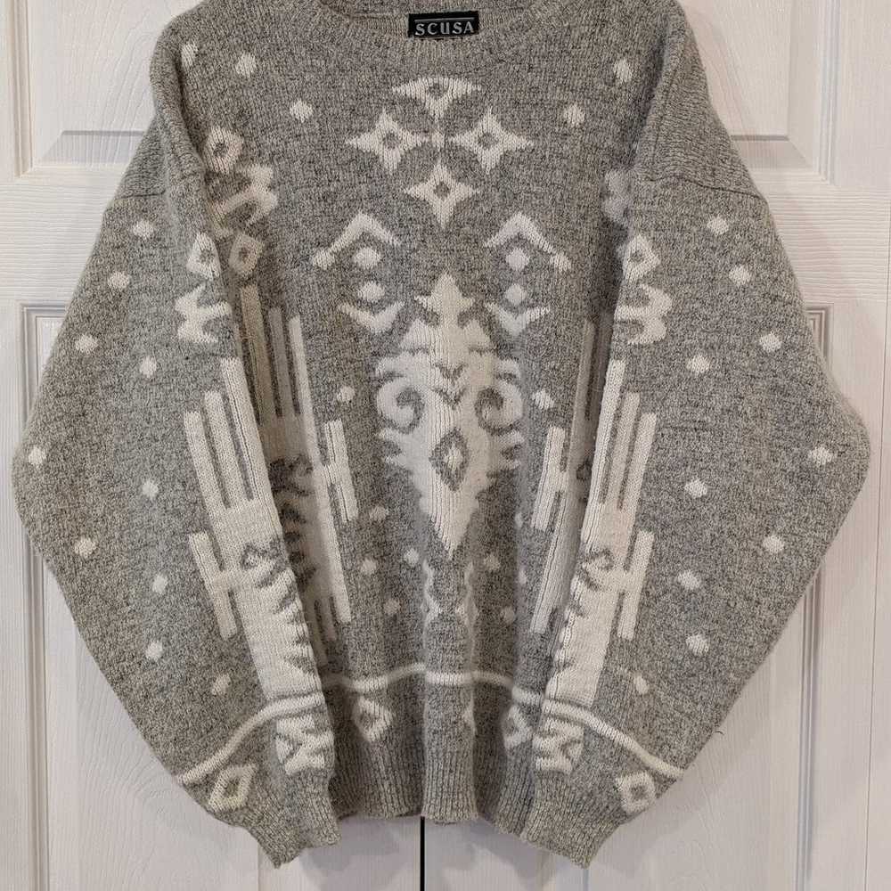 Vintage Tribal Design Oversized Chunky Sweater XL - image 1