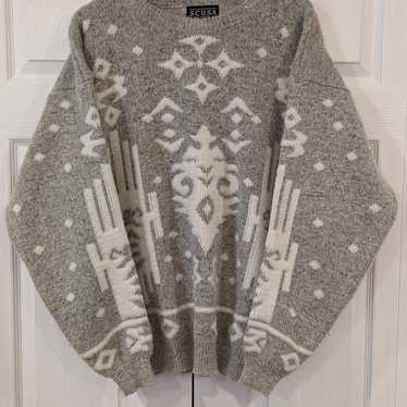 Vintage Tribal Design Oversized Chunky Sweater XL - image 1