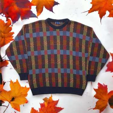 Vintage 90s Mens Geometric Multicolor Chunky Knit… - image 1