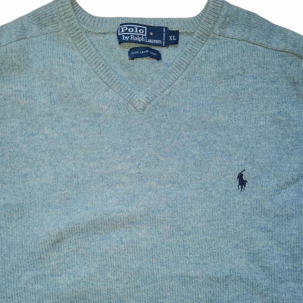 VINTAGE Polo Ralph Lauren Men Blue Heather V-Neck… - image 3