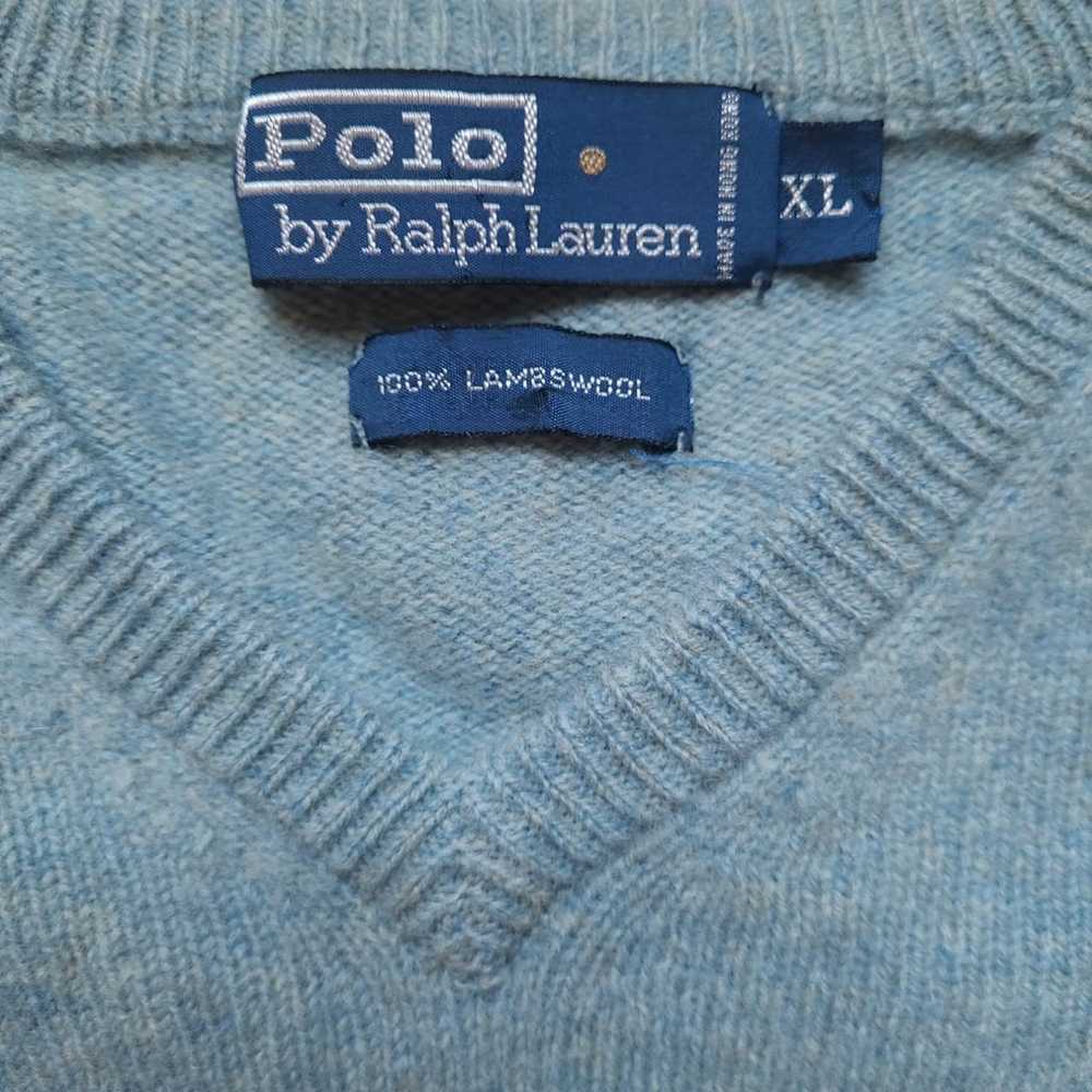 VINTAGE Polo Ralph Lauren Men Blue Heather V-Neck… - image 4