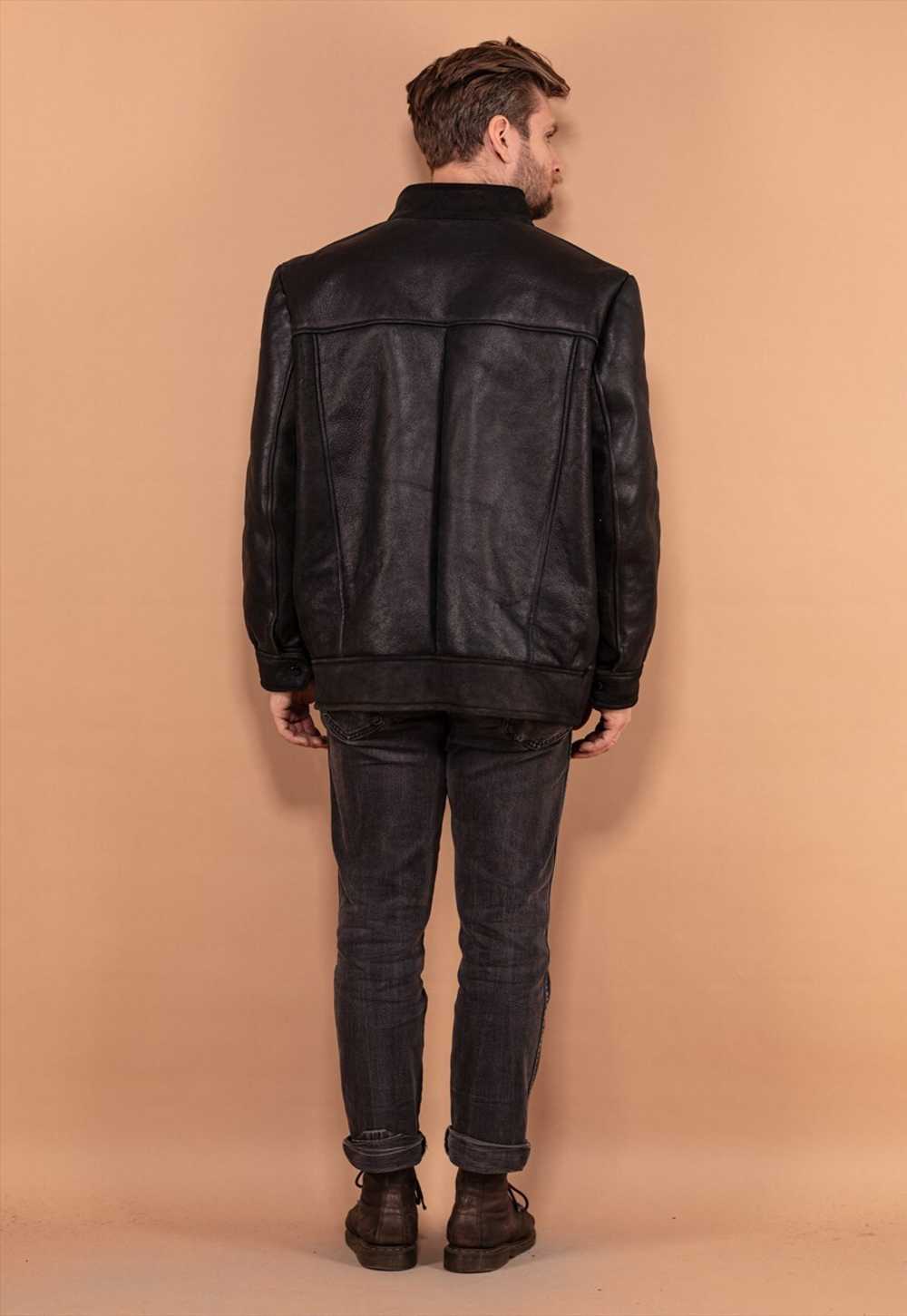 Vintage 90's Men Sheepskin Leather Coat in Black - image 3